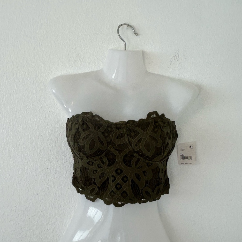 Free People Green Army Lace Strapless Bandeau Crop Top Size XS - Picture 3 of 8